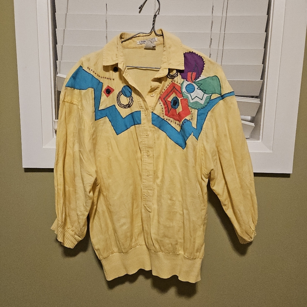 Marc D'Alcy Cotton/Linen Blouse, Bowling Alley Carpet Applique :)
